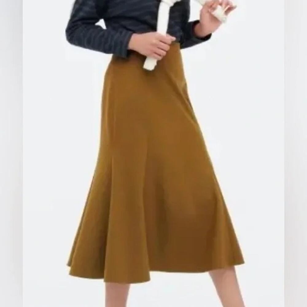 Uniqlo Women Tan A-Line Suede Midi Skirt Sz 8 Quiet Luxury Preppy Minimalist